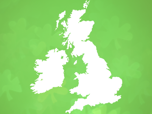 Map of the UK and Ireland on a green background, symbolising IT support services for businesses in these regions.