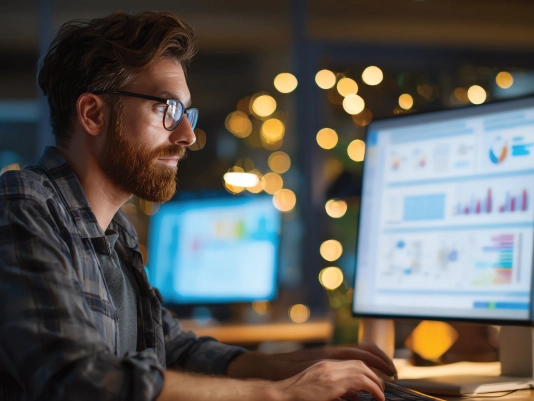 Employee using a cloud desktop on an office computer